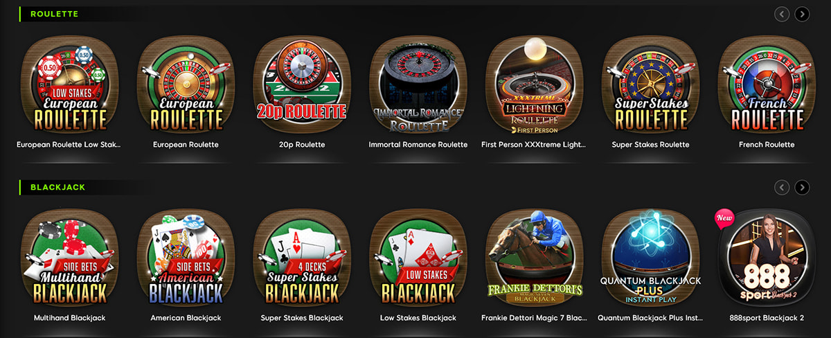 888casino-лық Рулетка, Блэкджек және Басқа Үстел Ойындары